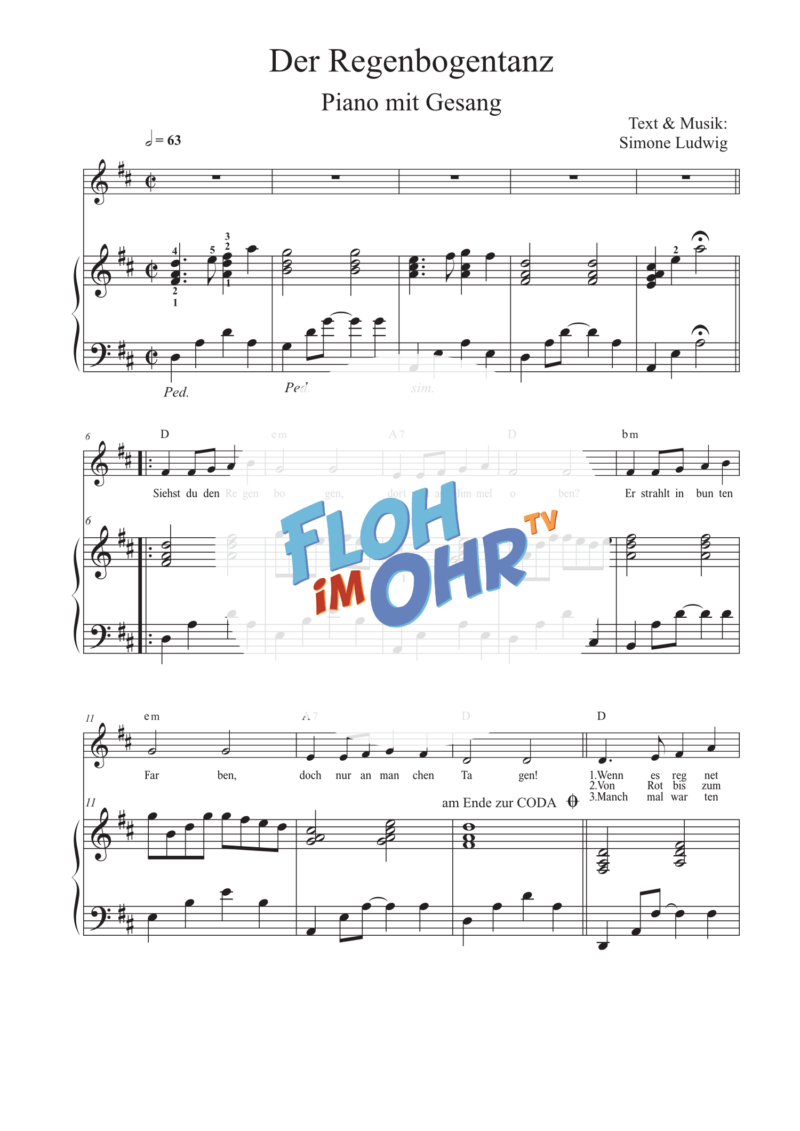 Der Regenbogentanz Piano Begleitung Vorschau