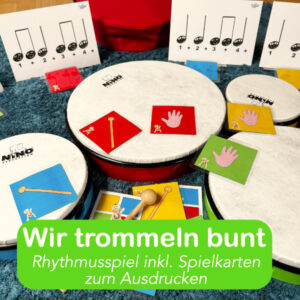 Wir trommeln bunt Rhythmusspiel mit Spielkarten zum Ausdrucken
